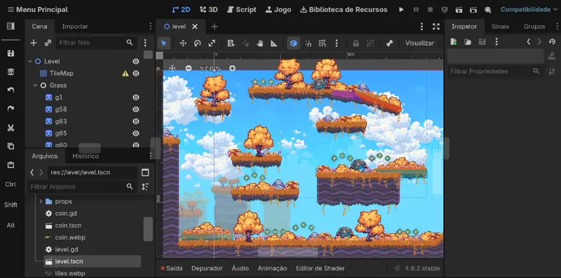 Interface do Godot Mobile